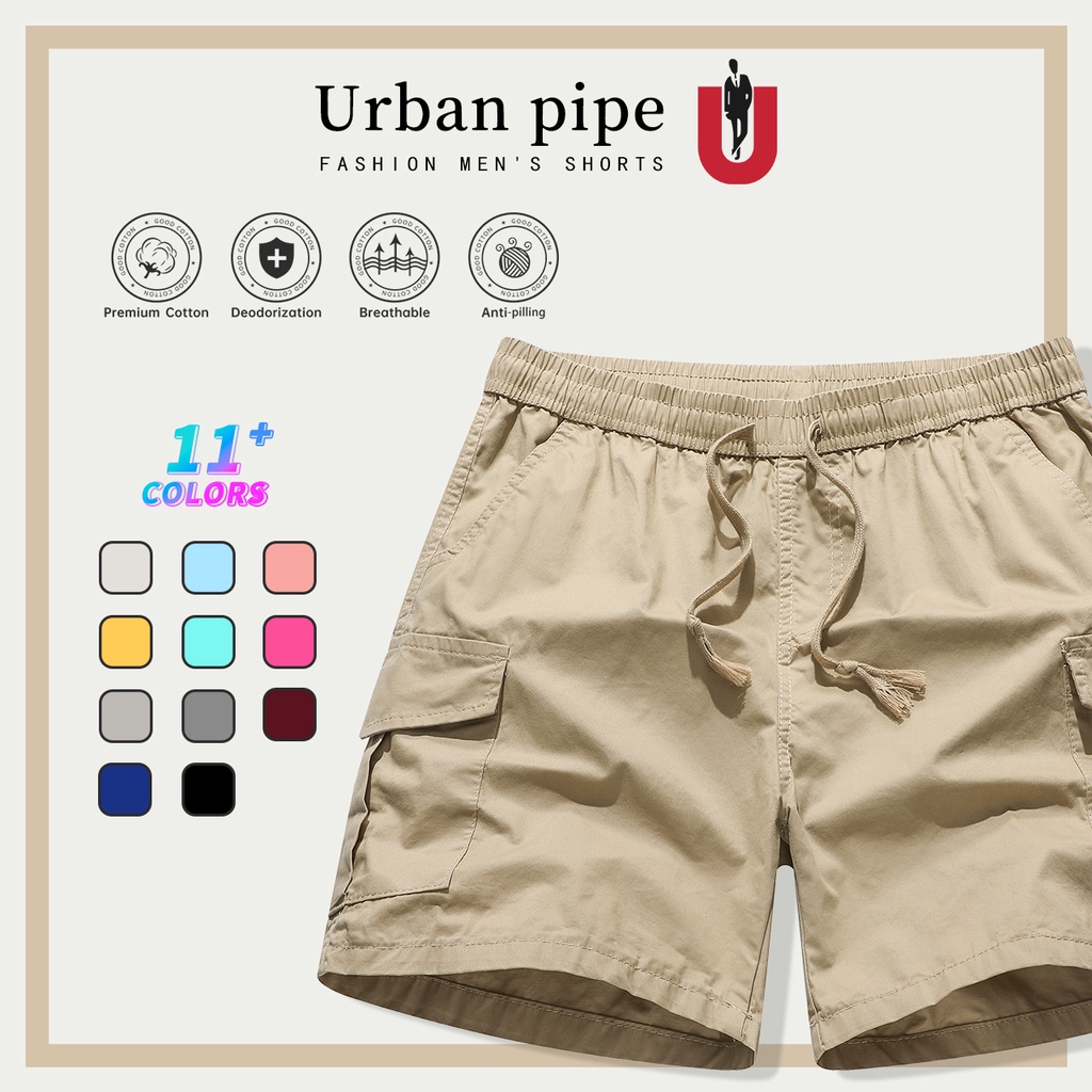 URBAN PIPE 4 Pocket Cargo Shorts For Men Knee-Above Buttons Drawsting ...
