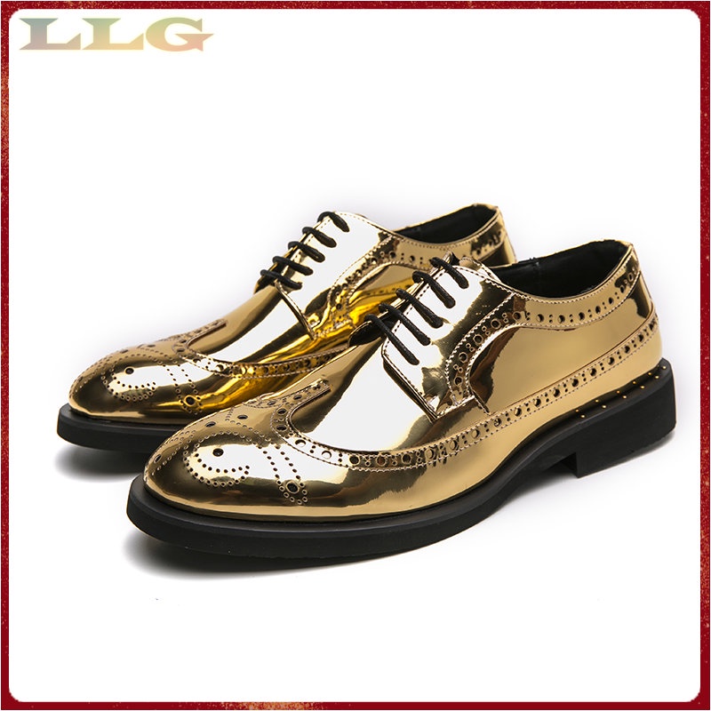 Men Leather Shoes Men's Barber LaceUp Oxford British Gold Pointed