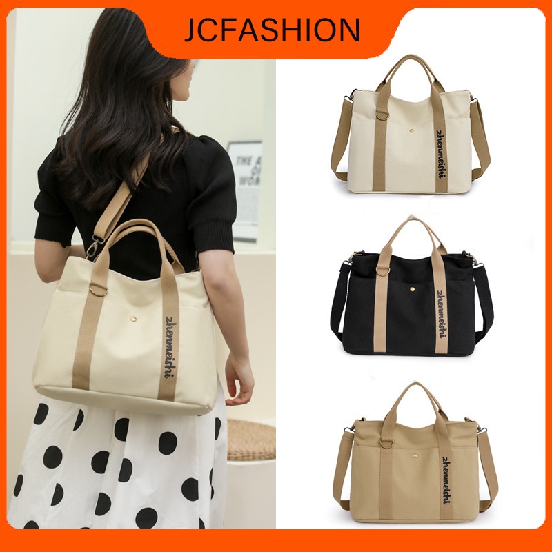 JC Canvas Bag Large Capacity Tote Bag Casual Simple College Student