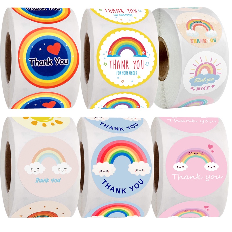 500 Pcs/Roll Lovely Rainbow Pattern Thank You Stickers Roll Thank You ...