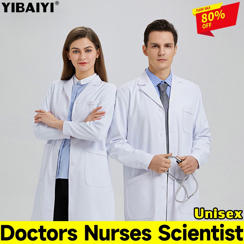 Lab Coat White Lab Gown Long Sleeve White Coat Doctor Long Sleeve Lab