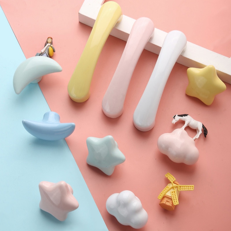(COD) 1PCS Cartoon Children Room Ceramic Knobs Moon Star