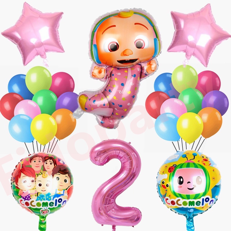 27pcs Cocomelon Watermelon Boy Balloon Set 32inch Pink Number Balloon ...