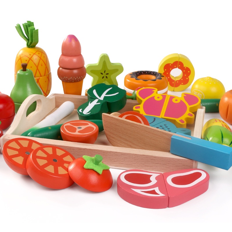 Kids Kitchen Cutting Food Toys Fruit Vegetable Meat Wooden Food Toy Kids Kitchen Playset Toy