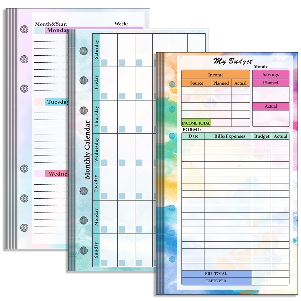 A6 Loose-leaf Spiral Notebook Inserts Plan Budget Day Week Month ...