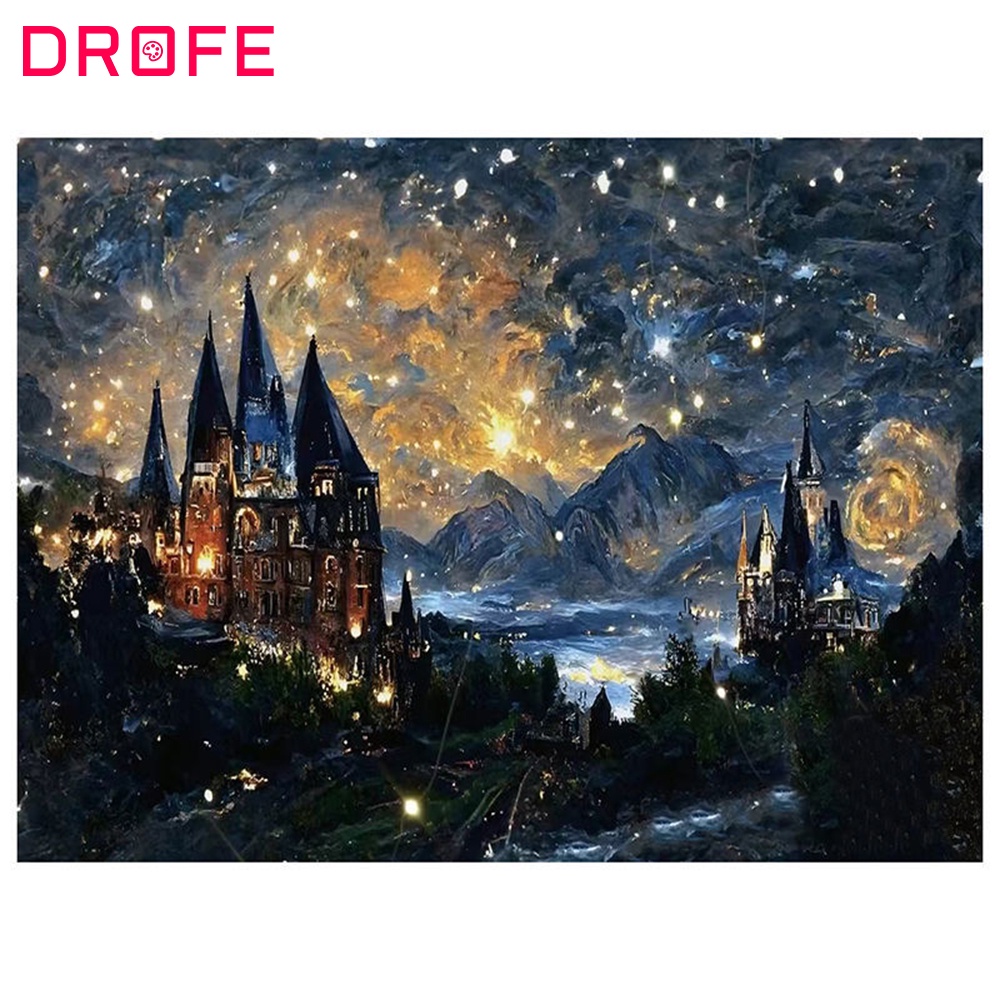 DROFE Paint By Numbers Starry Sky Hogwarts Castle Fantasy Decorative