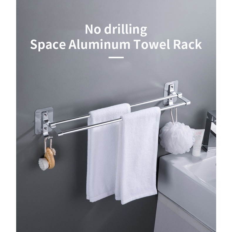 Space Aluminum Self Adhesive Bathroom Towel 2 Bars Racks No drilling ...
