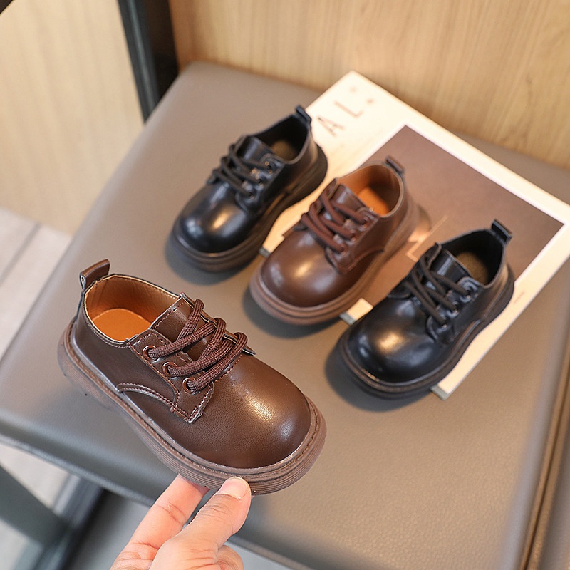 The New Black Leather Shoes for Baby Boys Soft Sole British Style