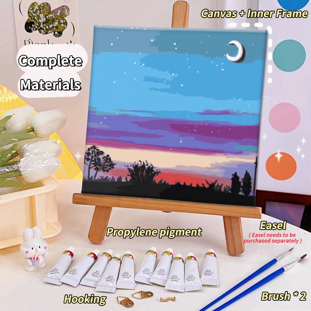 Digital Oil Paint By Numbers DIY 20x20cm Canvas Frame Number Fill Color ...
