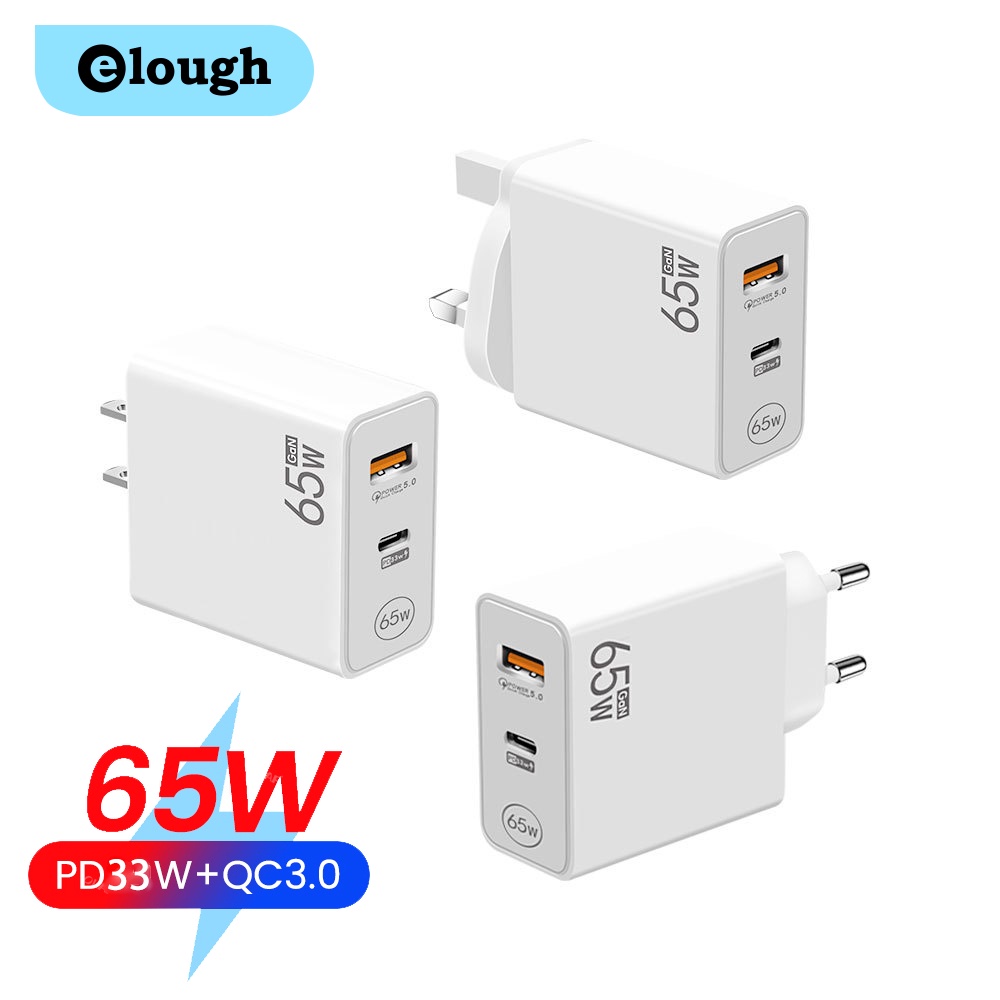 Elough 65W GaN Charger Quick Charge 3.0 USB Type C Mobile Phone Charger