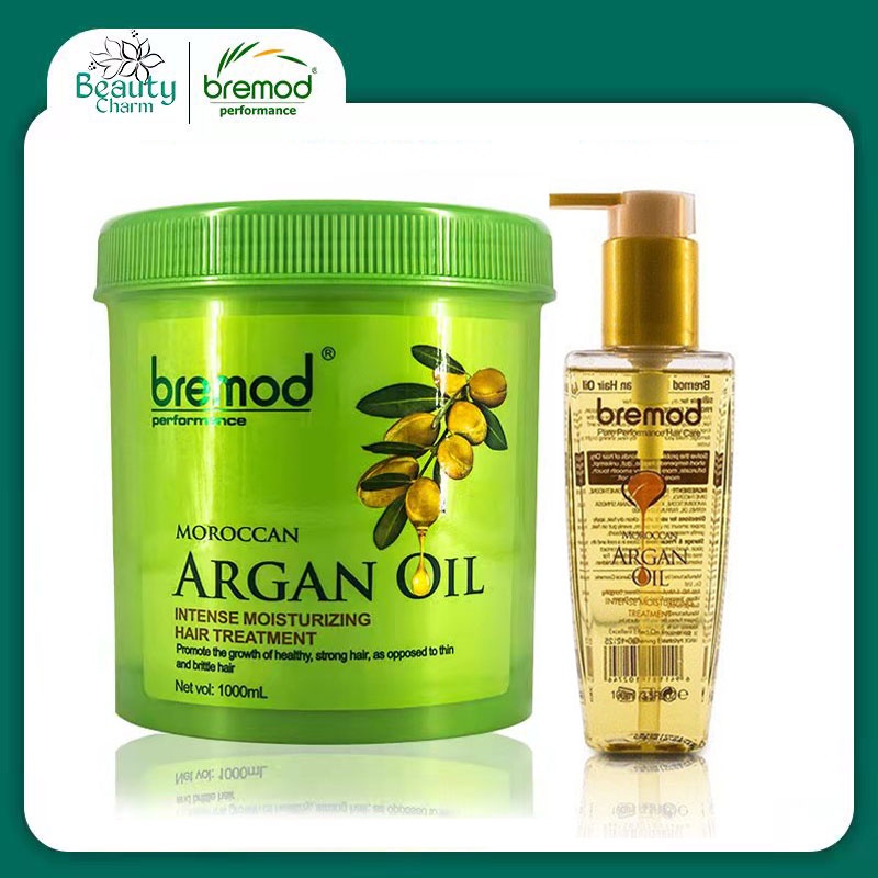 Bremod Moroccan Argan Oil Hair Treatment 1000ml +Hair Serum Repair Frizzy Dry Damaged Smooth