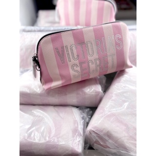 Victoria's Secret Pink Stripes Plastic Glitter Cosmetic Bag