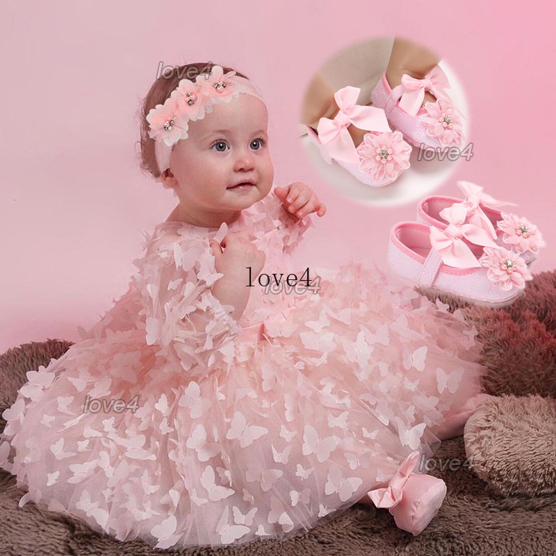 Butterfly Baby Girl Dress + Flower Headband Baby Doll Dress Terno for