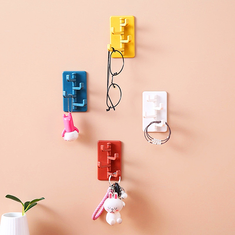 Colorful Hanging Hook with 4 Rotateable Hooks Wall Mounted Self ...