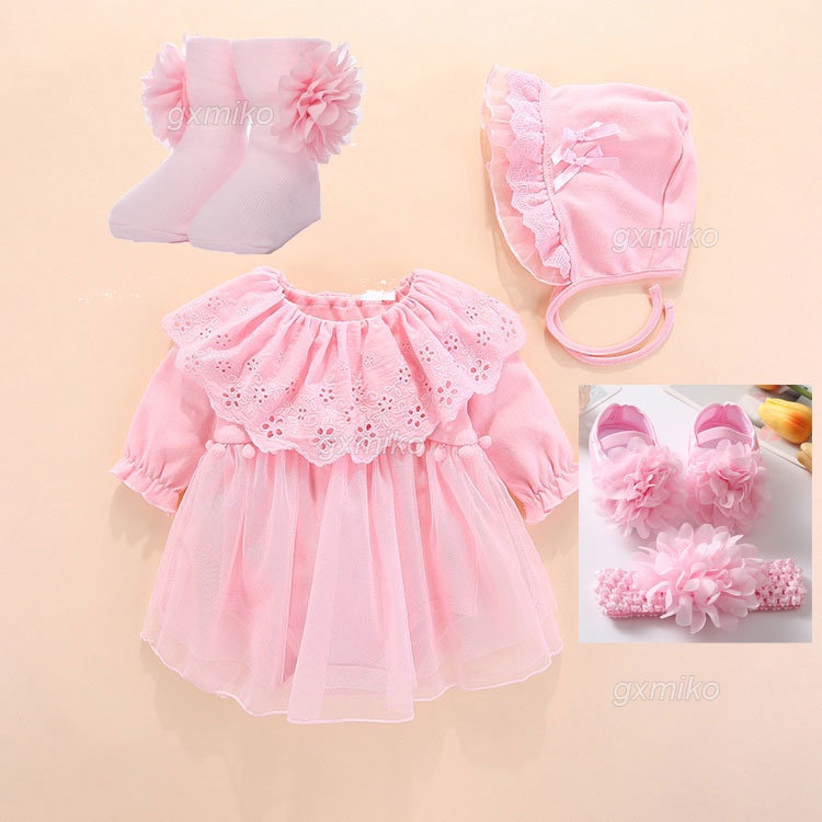 Baptismal Dress Set for Baby Girl Dress Hat Baptism Outfit Kids Terno for Girls Clothes Infant