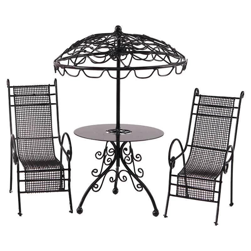 Miniature Food Toys Iron Umbrella Table Chair Mini Model Outdoor Coffee