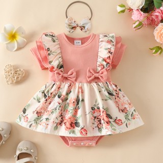 【MANILA Delivery】BCBL Baby Girls Romper Dress Set Floral Print Ruffle ...