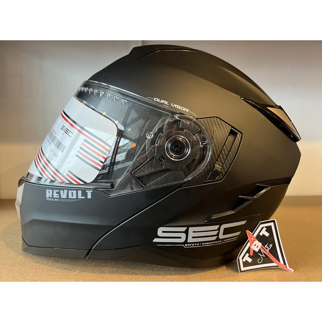 SEC Revolt Matte Black Modular Helmet w/ FREE Smoke Lens,Spoiler ...
