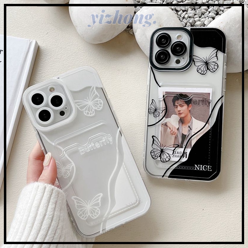 Casing for iPhone 11 13 14 Pro Max Fancy Lace Black White Butterfly