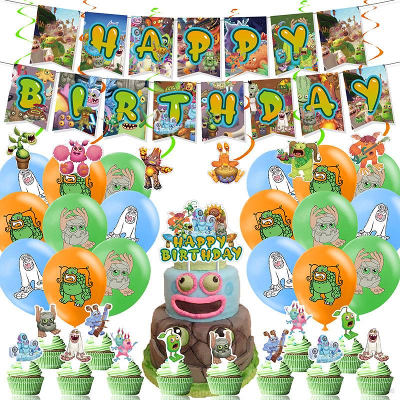 SQ2 my singing monster Theme kids birthday party decorations banner ...