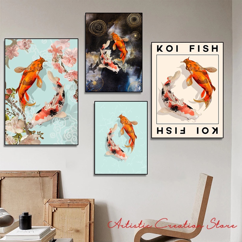 Koi Fish Feng Shui Carp Pictures Canvas Painting Wall Art for Living ...
