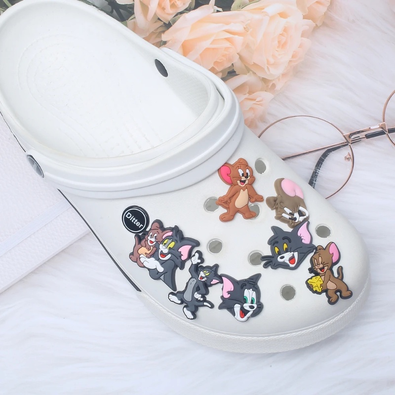 Cartoon Cheese croc Jibbitz Charm Cat Mouse Shoe Charms Pins Tom and