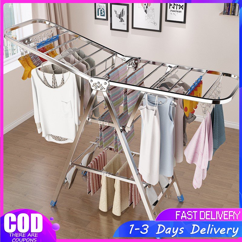 Drying rack floor folding indoor household stainless steel drying baby ...