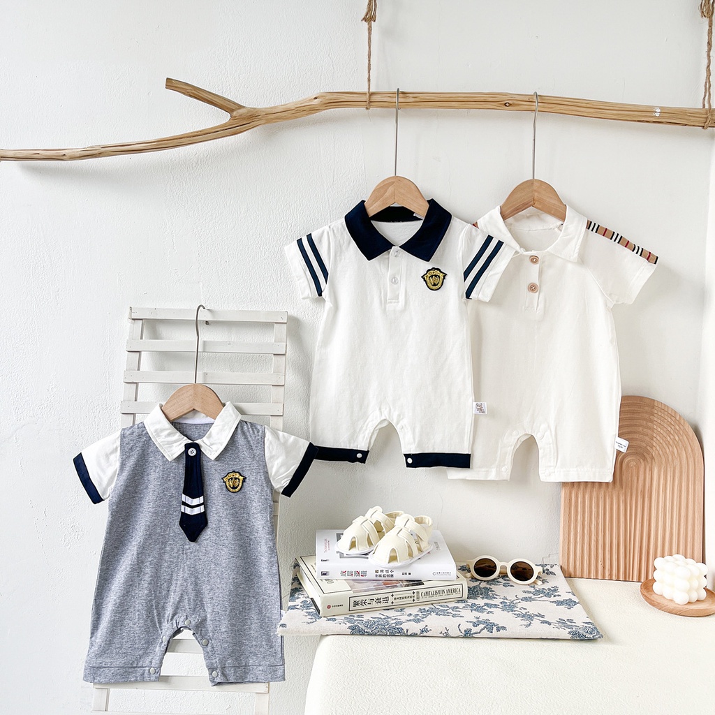 British Style Newborn Bodysuit Summer Short Sleeve Baby Clothes