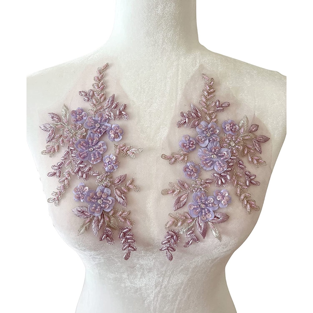 1 Pc Black Beaded Sequins Flower Lace Applique 3D Floral Embroidery Sew Patches Flower Beaded Lace Trim Gold Sequin Lace Ribbon Headpiece Clothing Br