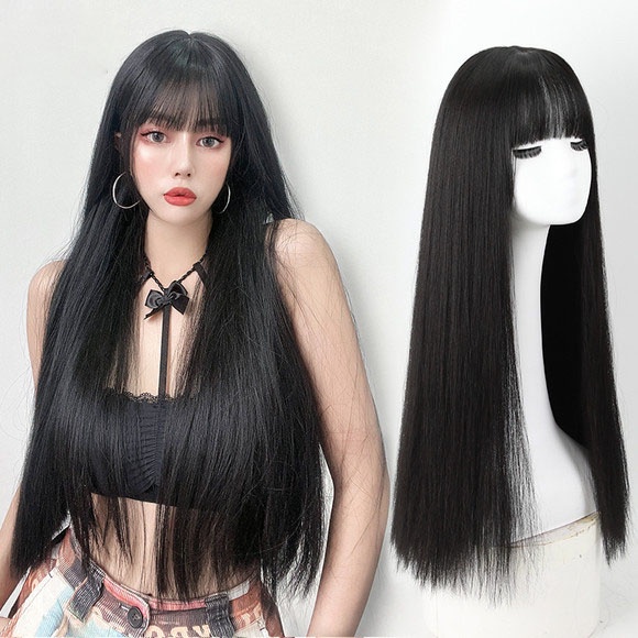 NeonHair 68cm Black Straight Hair Fashion Wig for Woman Purple Wig Cos