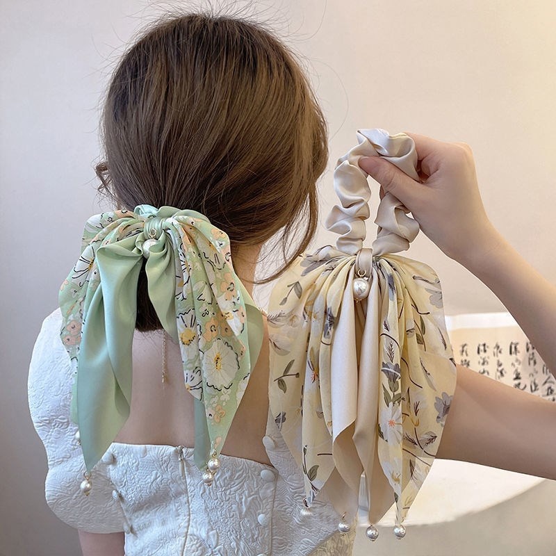 With Pearl Bow Knot Head Rope Hair Band Ponytail Hair Rope Hair Ring Hair  Ties Scrunchies | Shopee Philippines