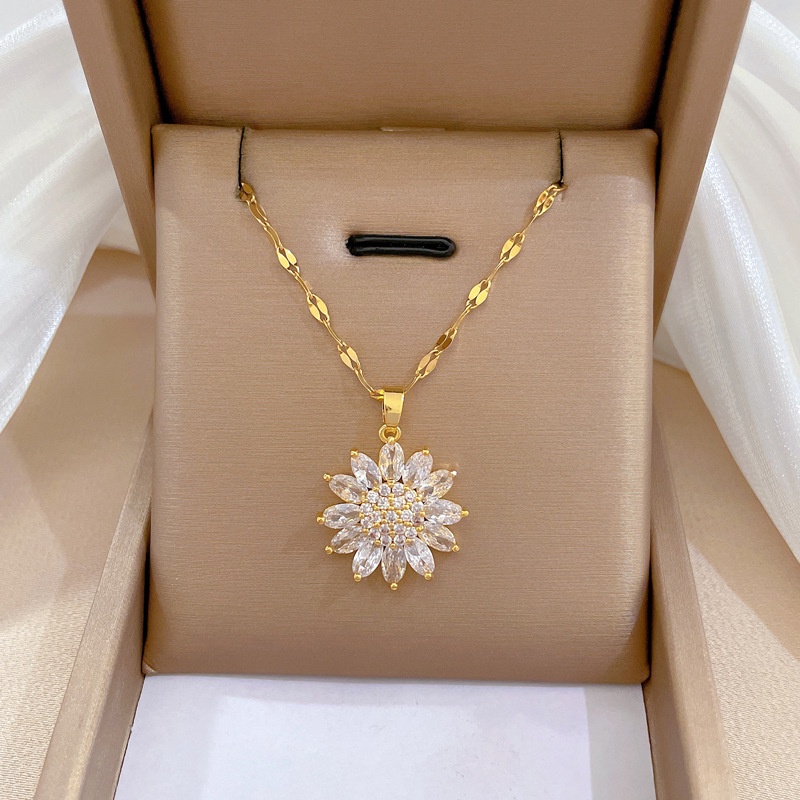 Sunflower Diamond Necklace 24K Gold Color Preservation you can also wear in the shower 118n