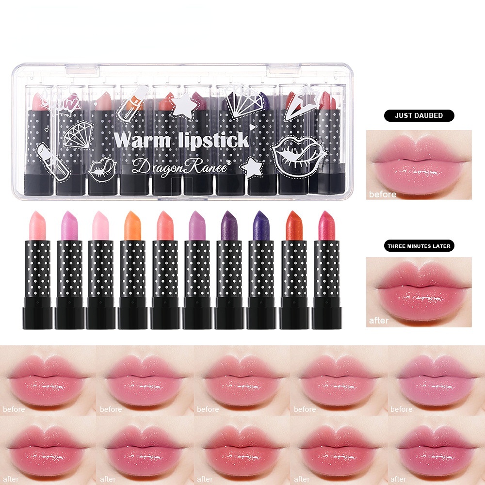 Dragon Ranee 10 Colors Mini Lipstick Set Temperature Changing Lip Blam ...