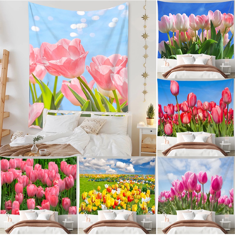 Tapestry Background with Beautiful Nature Scenery Tulip Flower ...