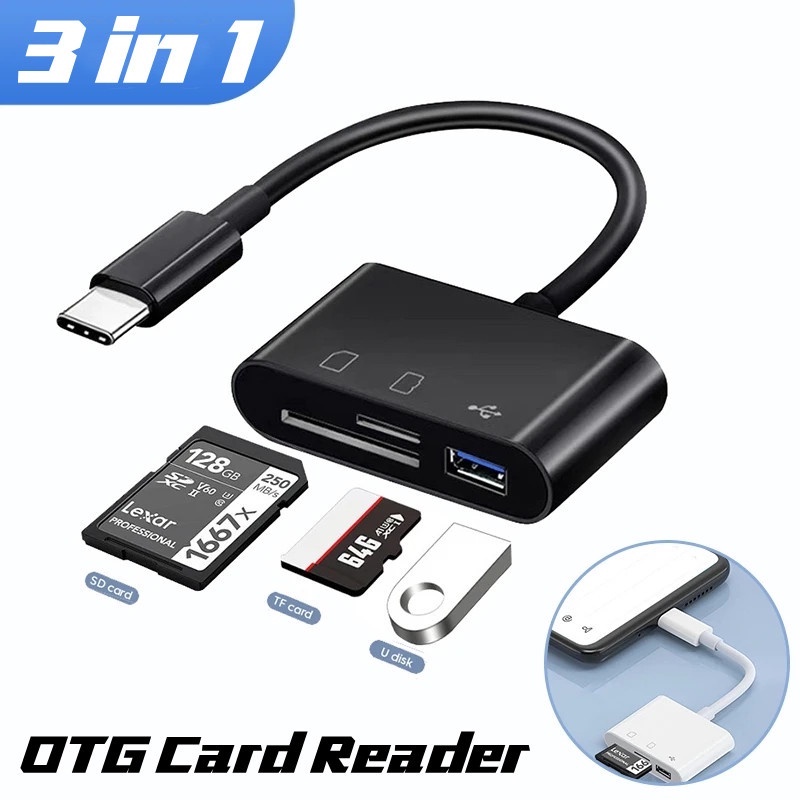 3 in 1 Multifunction Black White Card Reader To SD TF Memory Cards