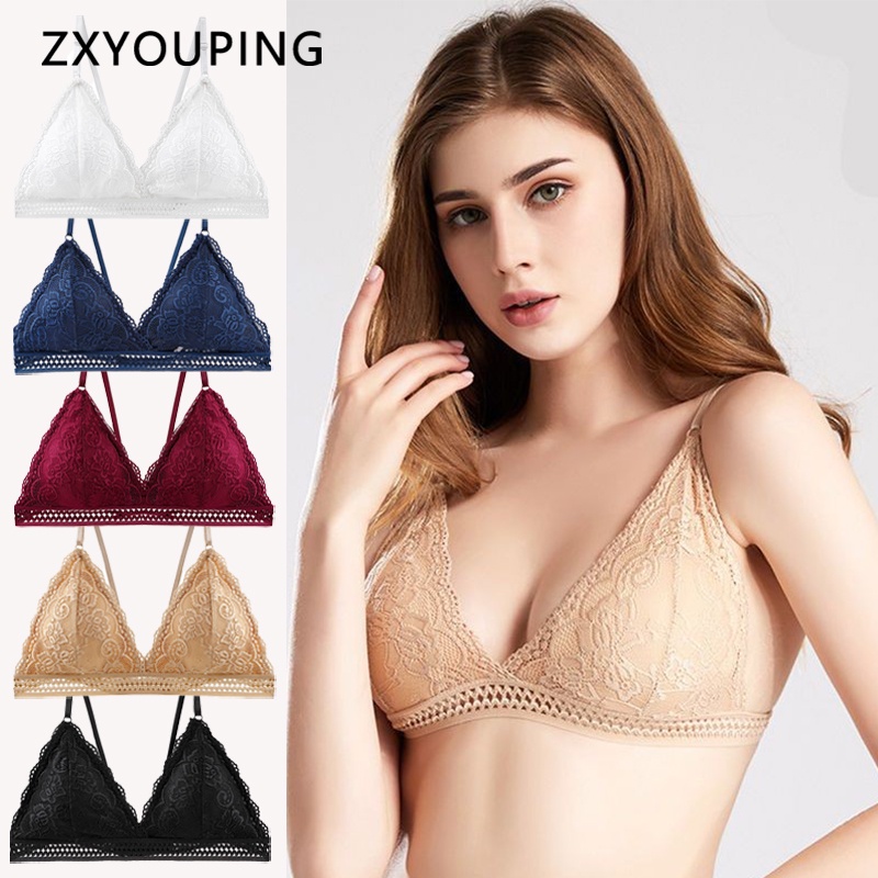 Zxyouping 3 Pcs New Sexy Lace French Triangle Cup Without Steel Ring Underwear Wrapped Chest 0322