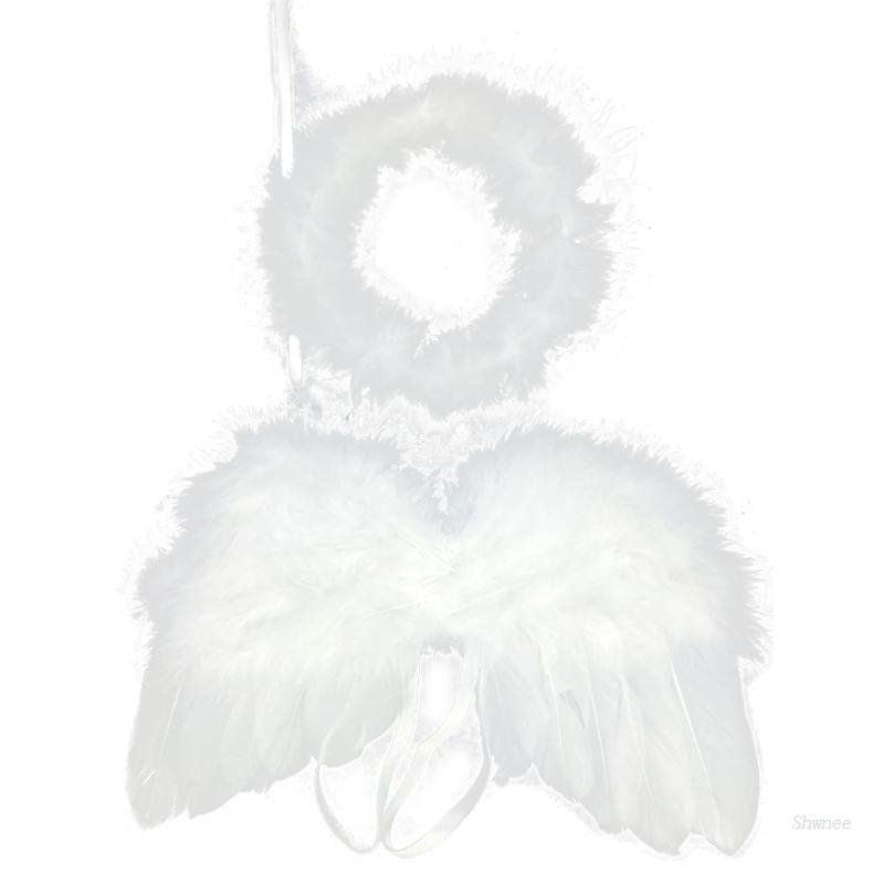 Shwnee 2 Pcs/Set Baby White Angel Wing Headband Newborn Photography