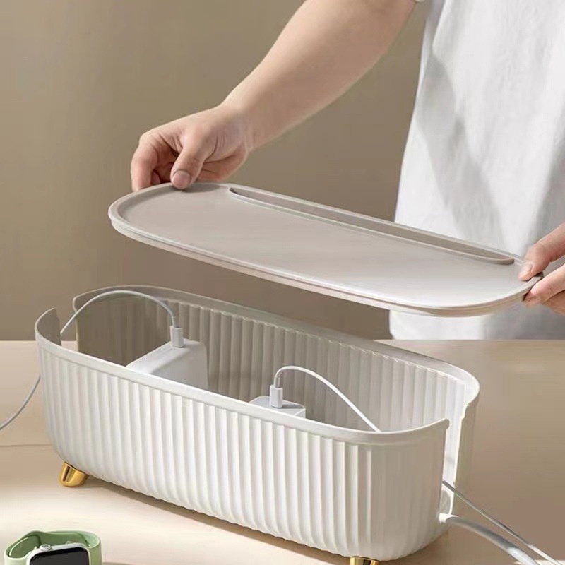 Cable Management Box, Desk Wire Organizer with Lid Insulated Storage