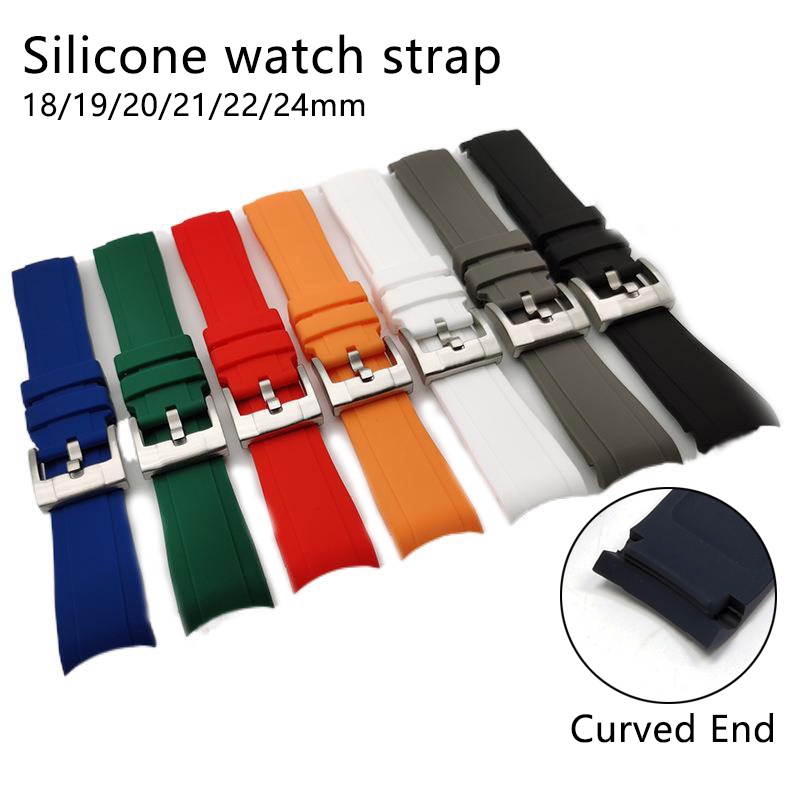 18mm 20mm 21mm 22mm 24mm High-quality Silicone Sport Curved End Watch Strap  Watchband Rubber Replacement Band