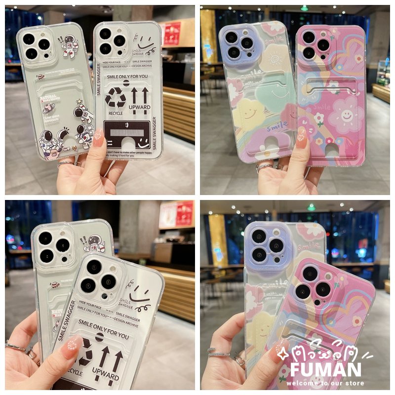 Compatible For iphone 14 13 12 Pro Max 14 Plus 13 12 Mini Phone Case With  Wallet Holder Card Back Cover Soft Astronaut Smile Flower Couple Mobile