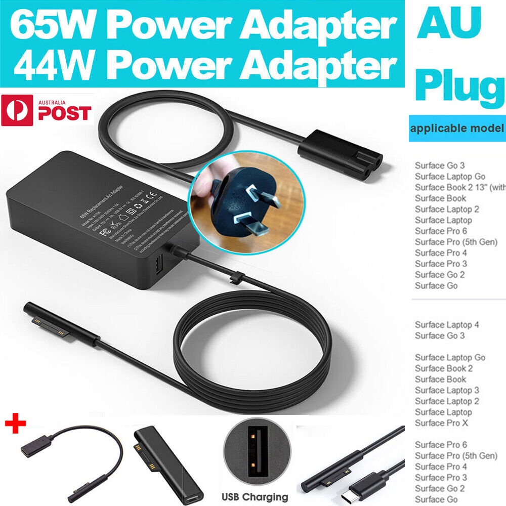 For Microsoft Surface Pro 8 7 3 4 5 6 Book Power AU Plug Adapter 65W ...