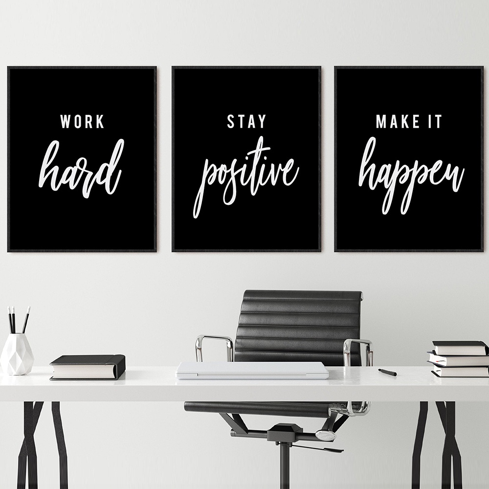 Stay Positive Quote Black Prints Work Hard Make it Happen Motivational ...