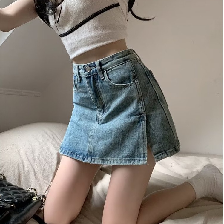 JNGSA Women's Casual Denim Skirt High Waist Flared Mini Jean Skirts Retro  High Waist Denim Skirt Summer A-line Flowy Skirts Blue