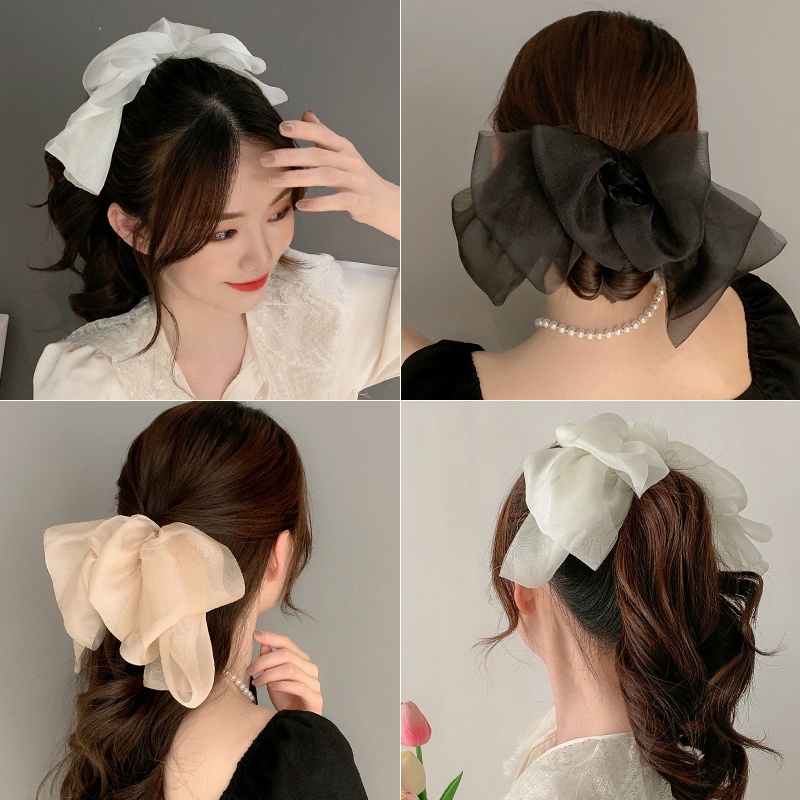 Korean Fashion Net Red Chiffon Spring Clip Fairy Big Bow Hairpin Female ...