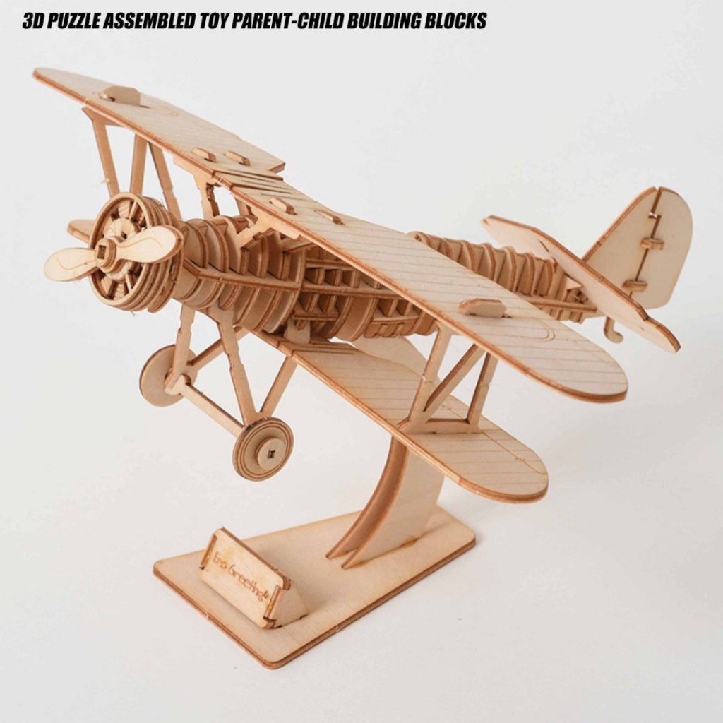 Biplane Wooden Model Kit Laser-Cut DIY Puzzle Aircraft Aeroplane ...