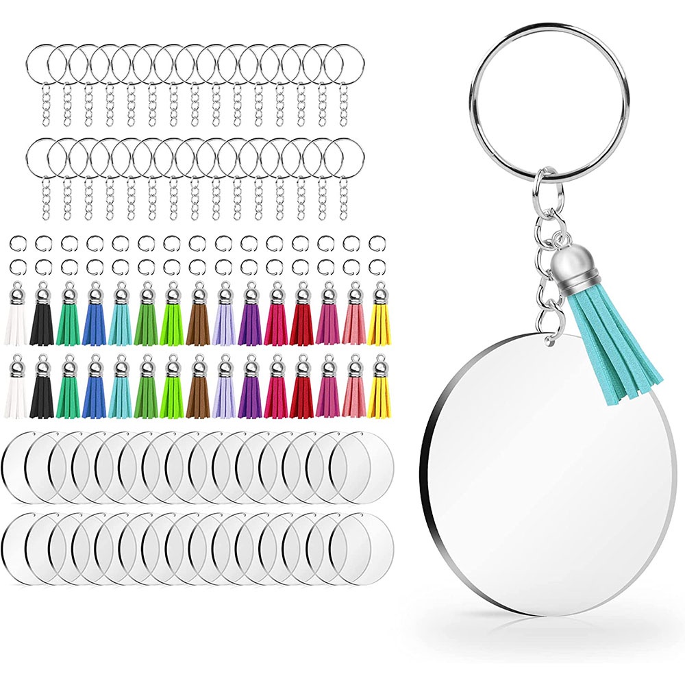 12pcs/set Circular Acrylic Key Chain With Key Ring, Circular Decorative ...