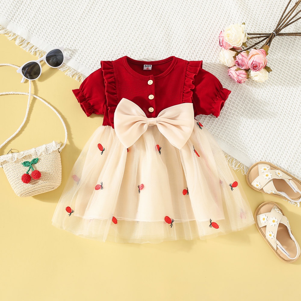 Summer New Sweet Beige Bow Baby Girl Dresses Red Embroidered Tulle Baby  Princess Dresses Wedding Party Girls Children'S Clothing (0-3 Years) |  Shopee Philippines