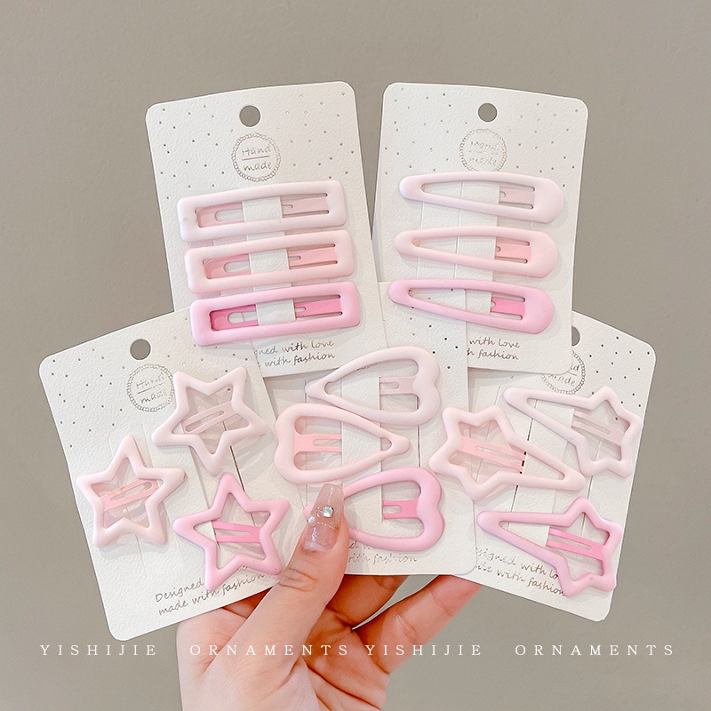 Korean Style Fashion 3 Pack Pink Stars Kids Hair Clips Candy Color Hair