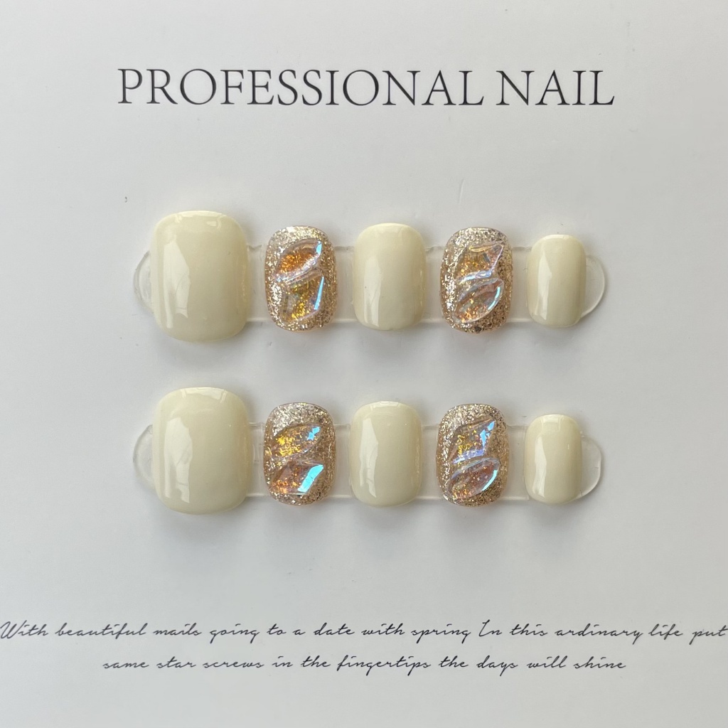 [HANDMADE]Artificial Nail Phototherapy Nails Pure White Aurora Gemstone ...