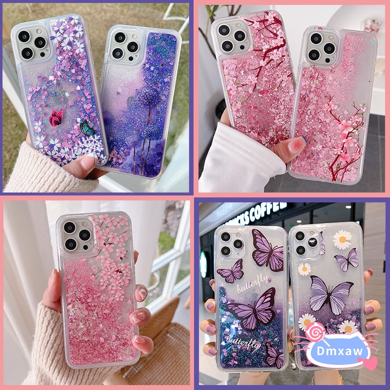 For Realme C11 Pro 5i 5s 6i C3 Cherry Blossoms Glitter Liquid